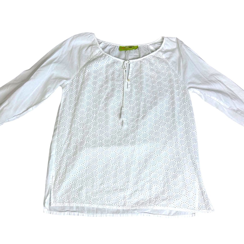 Rockflowerpaper Womens White Eyelet Cotton Peasant Blouse Tassel Tie Top Medium